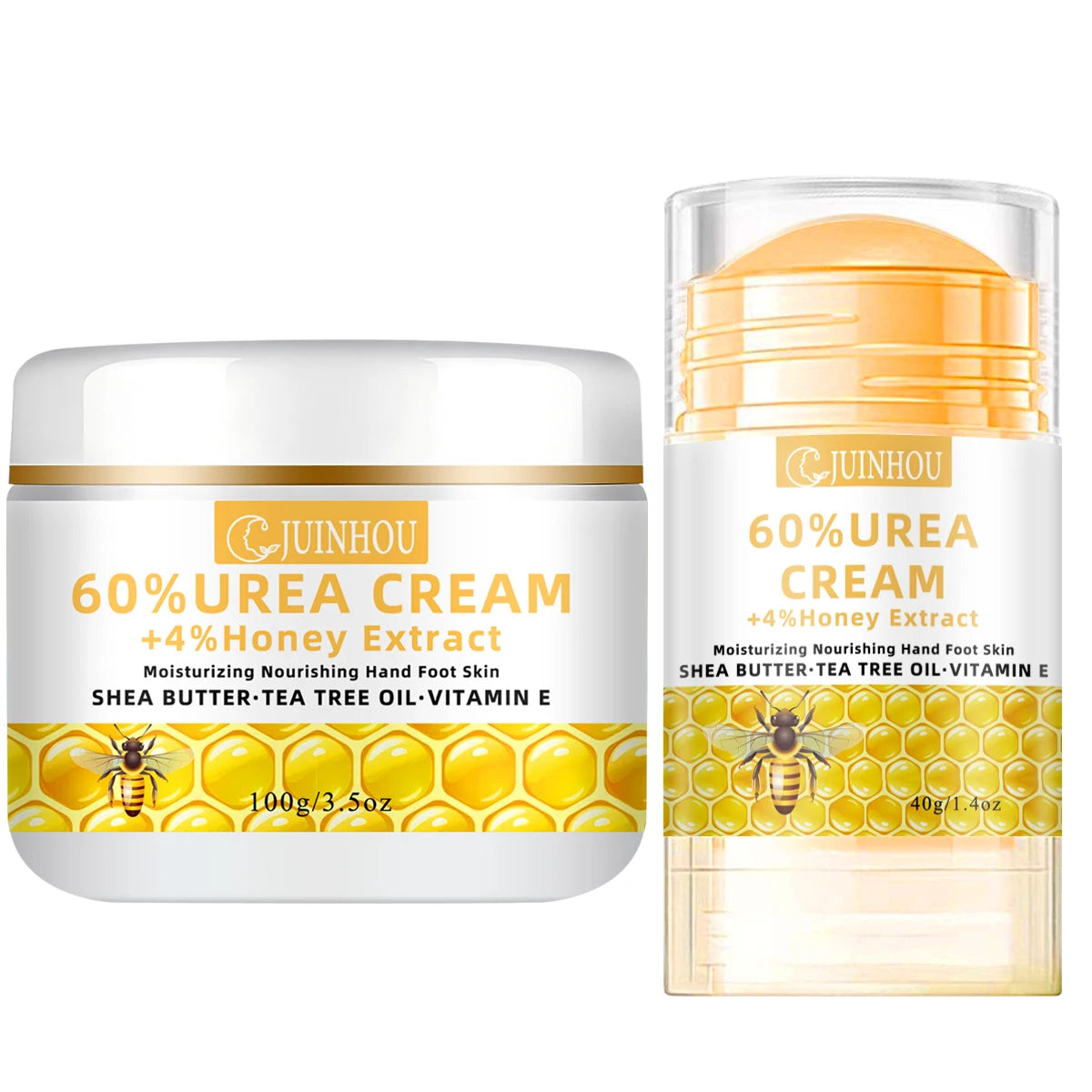 JUINHOU 60% Urea 4% Honey Hand and Foot Cream Set Soften Cracked Feet Cracked Heel Repair Deep Hydration for Dry Feet
