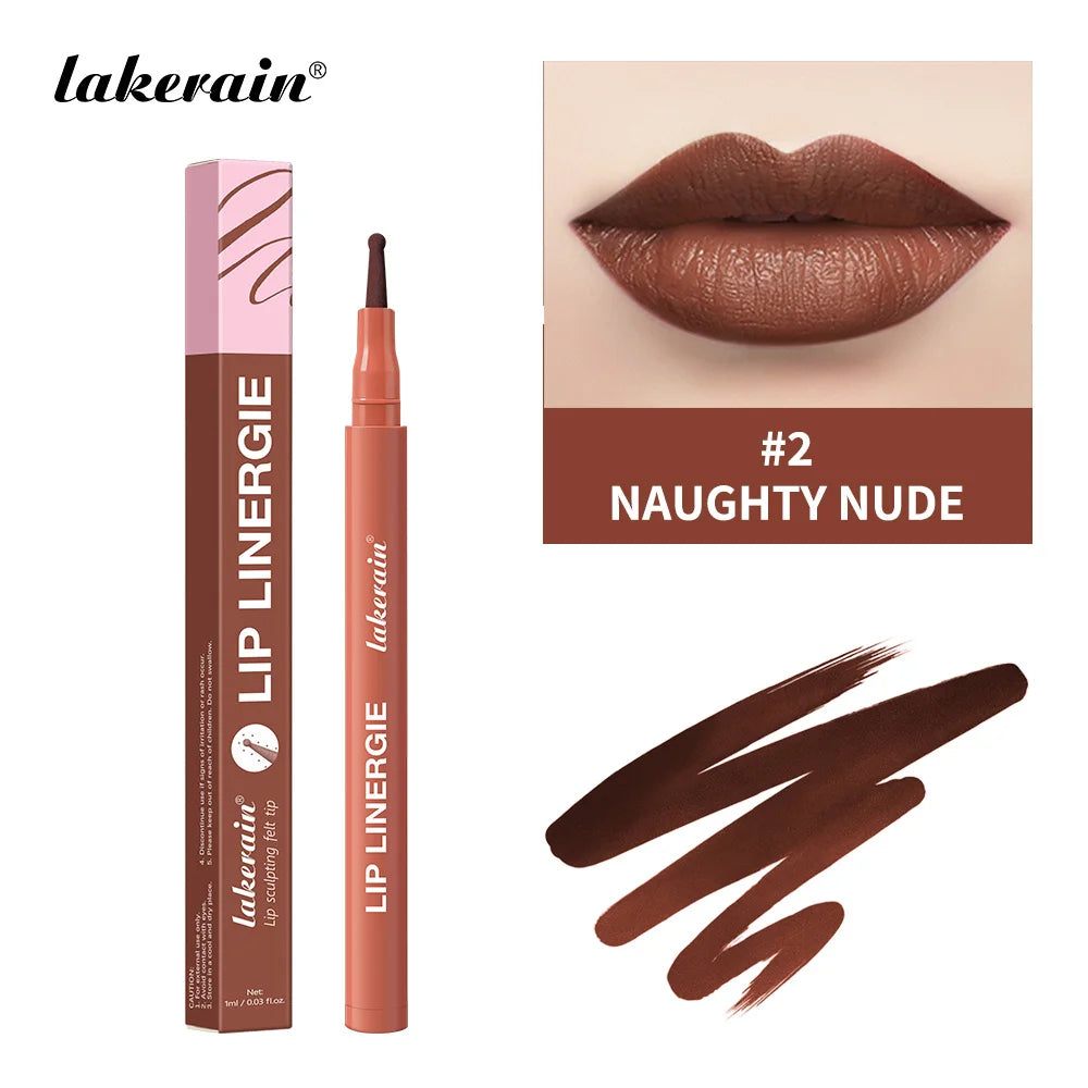 Lakerain Lip Liner Waterproof Transfer-proof Long-lasting Wear Pen Style Felt Head Design Blendable Lip Liner Stain Pen