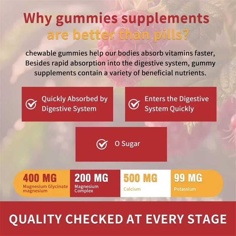Magnesium Glycinate Gummies - Brain Health, Strengthen Muscles and Bones, Improve Sleep, Relax Nerves