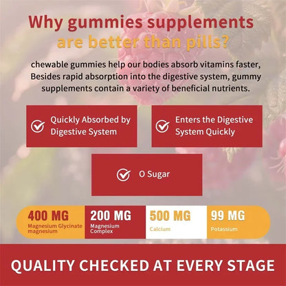 Magnesium Glycinate Gummies - Brain Health, Strengthen Muscles and Bones, Improve Sleep, Relax Nerves