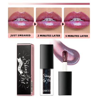 QIBEST Mirror Black Lip Oil Color Changing Lipstick Moisturizing Shiny Lip Gloss Oil Plumping Lasting Diamond Lipgloss Cosmetics