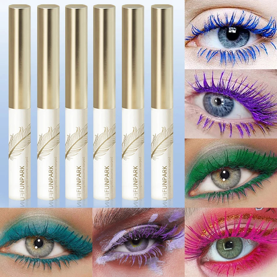 10-Color Ultra-fine Brush Mascara Strong and Lasting Content and Length, Waterproof Prolonged Eye Lash Makeup Black Red Purple