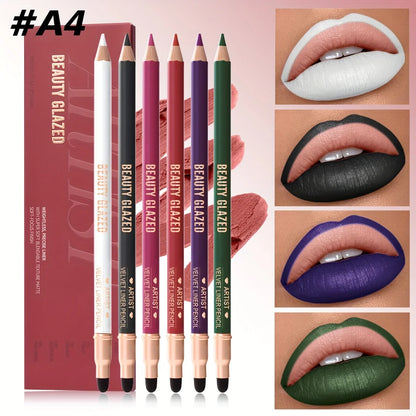 Beauty Glazed 6pcs Matte Nude Sponge Lip Liner Set  Long-Lasting Silky Waterproof Texture Multi-Function Makeup Pens
