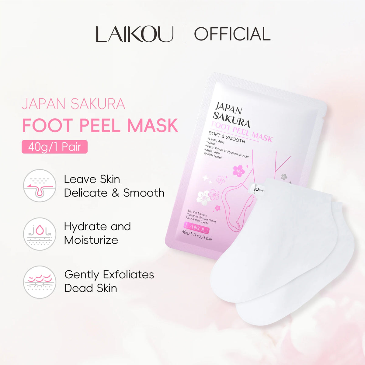 LAIKOU Japan Sakura Moisturizing Foot Peel Mask for Women Foot Care Sheet Mask for Smoother Softer Feet 40g