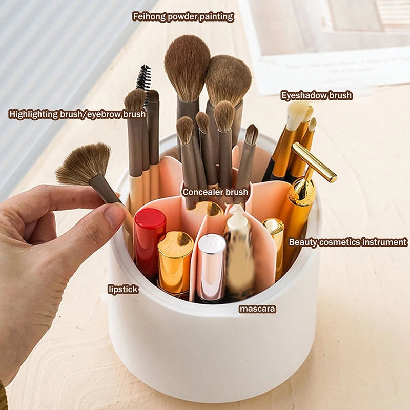 360° Rotating Makeup Brush Bucket With Dust-proof Cover Cosmetic Storage Box