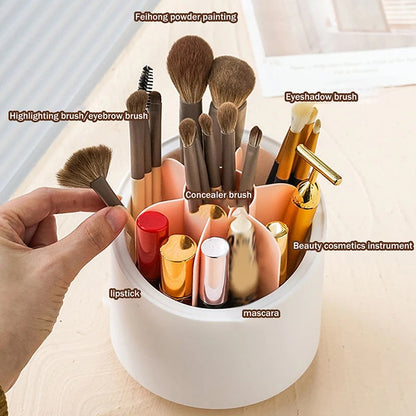 360° Rotating Makeup Brush Bucket With Dust-proof Cover Cosmetic Storage Box