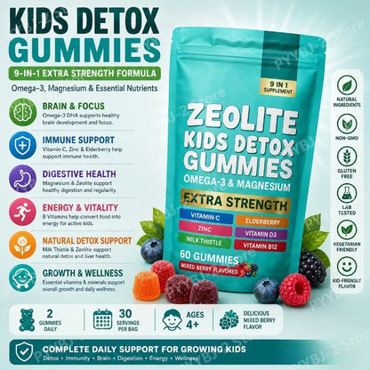 Zeolite Gummies 60 Count Contain Multivitamin Omega-3 Magnesium and Elderberry Support Detoxification & Immune System Health