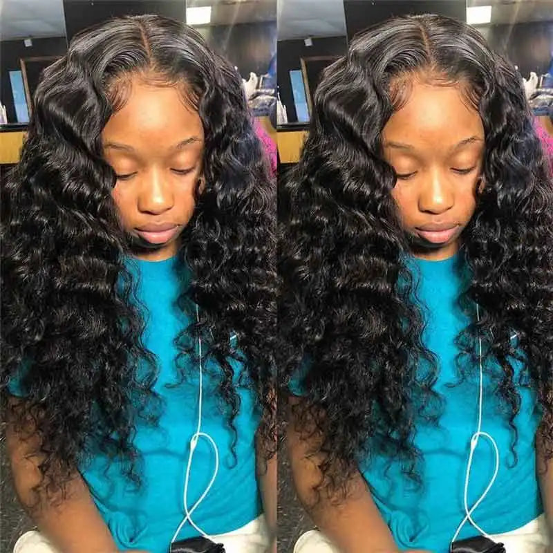 210 Density Deep Wave Human Hair Wigs 13x4 Transparent Lace Front Deep Curly Wigs Pre Plucked Virgin Raw Real Human Hair Wigs