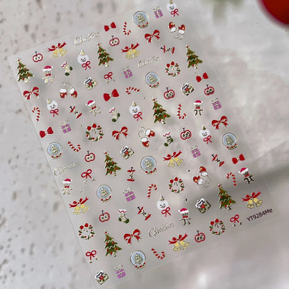 2026 New 5D Embossed Garland/Christmas Tree Nail Stickers White Snowflakes Bow Star Nail Decals Self-Adhesive Xmas Nail Decor