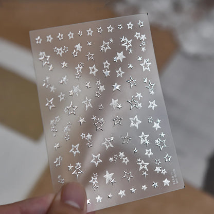 Luxury Winter Silver Crystal Christmas Nail Stickers Bow Star Pattern Nails 3D Decoration 3D Self Adhesive Nail Art Sticker DIY