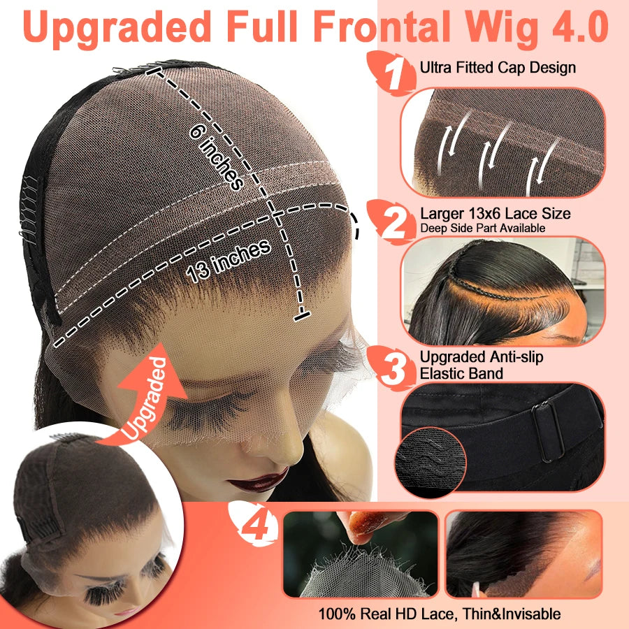 250% Ultra Fitted Body Wave Wig With Bangs 13x6 HD Lace Frontal Wigs Quick Weave Wig Invisible HD Lace Wig Deep Part Brazilian