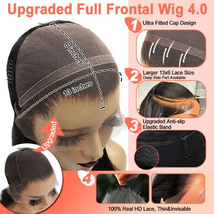 250% Ultra Fitted Body Wave Wig With Bangs 13x6 HD Lace Frontal Wigs Quick Weave Wig Invisible HD Lace Wig Deep Part Brazilian