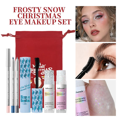 Christmas Cold Tone Eye Makeup Set Gel Glitter Stick Eyeliner Pencil Mascara Waterproof Long Lasting Smudge Proof for Party Gift