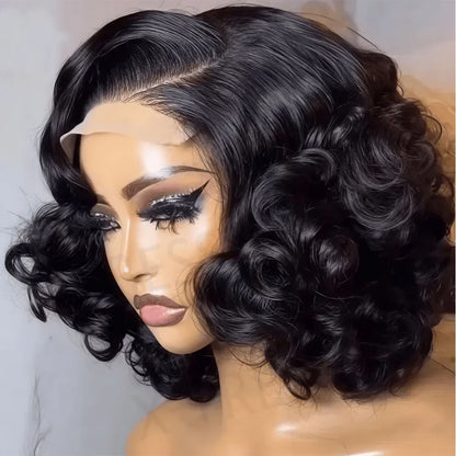 Egg Curly Super High Density Wig 100% Human Hair Wigs Cute Bob Wigs 13x4 Lace Frontal Wigs For Women Free Part Natural Color Wig
