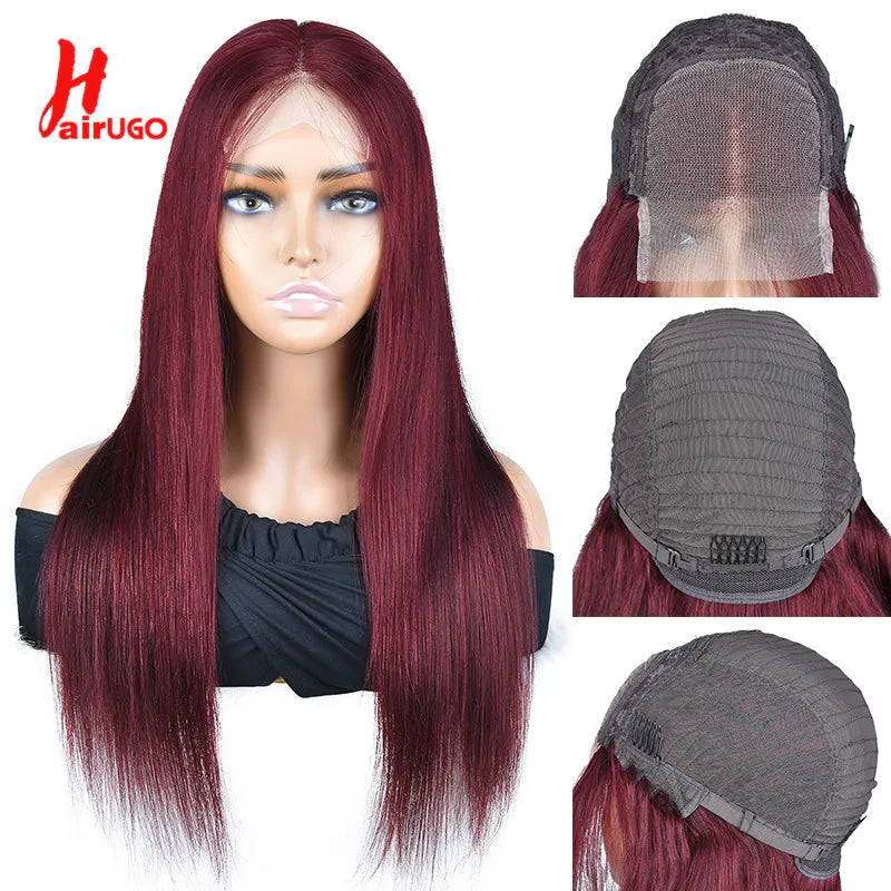 99J Straight 13x4 Lace Front Wigs Human Hair Brazilian Burgundy Straight Human Hair Wigs For Woman 4x4 Lace Closure Wigs HairUGo