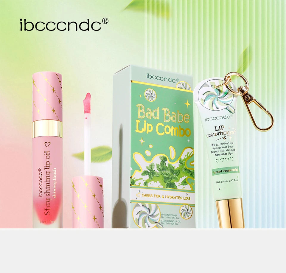 Lip Gloss Duo Combo with Keychain Long Lasting Nourish Plumper Lip Cosmetics Christmas Gift