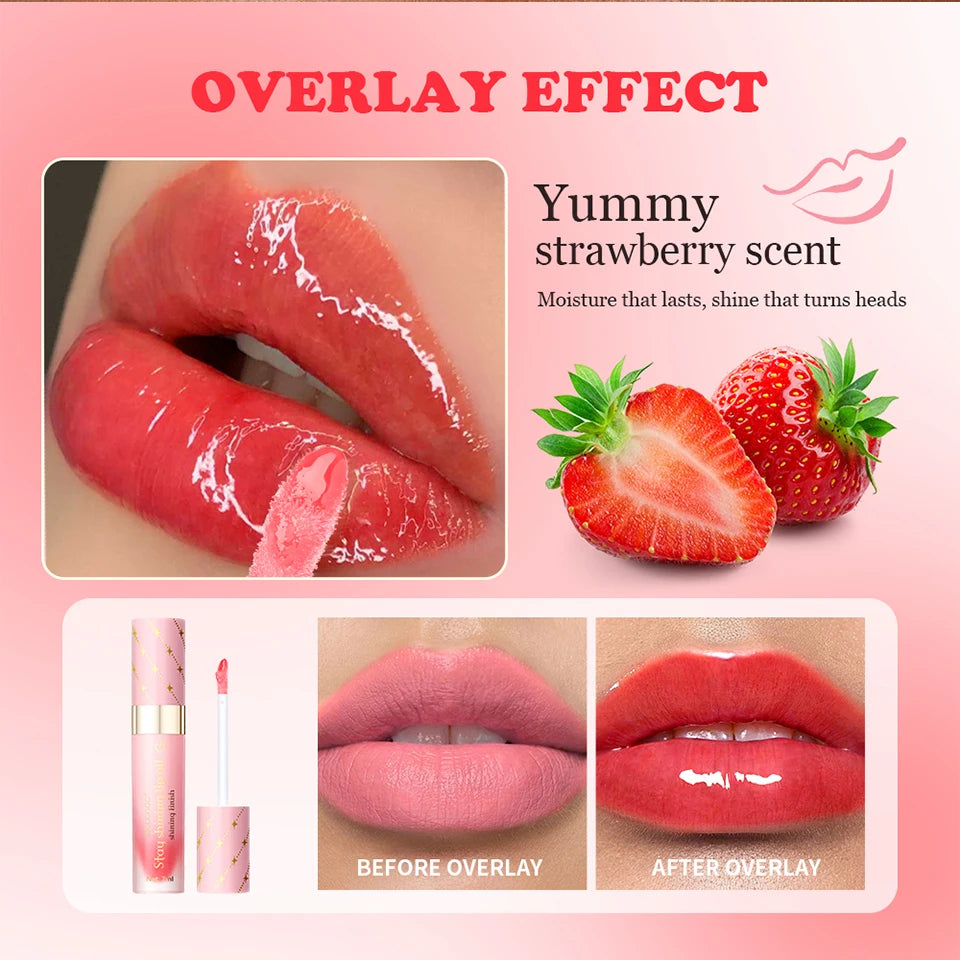Strawberry Scent Lip Gloss Duo Combo with Keychain Long Lasting Nourish Plumper Lip Cosmetics Christmas Gift