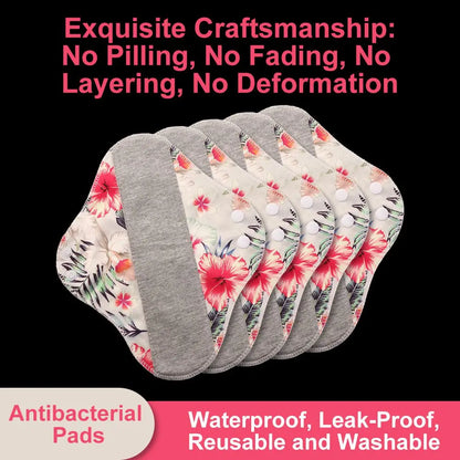 5Pcs Graphene Reusable Sanitary Pads 23CM Fast Absorbent Washable Sanitary Napkins Anti-Slip Soft Menstrual Cloth Pads
