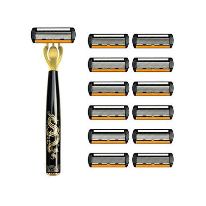 Men's Manual Safety Razor Set, Featuring 6-Layer Stainless Steel Blades and an Aloe vera Lubricating Strip | Perfect as a Gift.