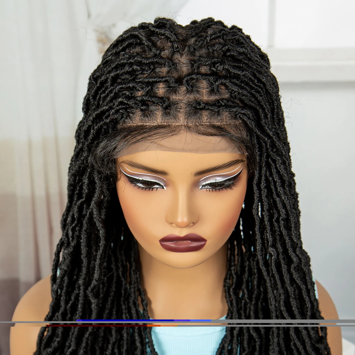 24Inch Full Lace Locs Braided Wigs with Baby Hair Lace Frontal Synthetic Braids Wigs for Black Women Natural HD Lace Braids Wigs