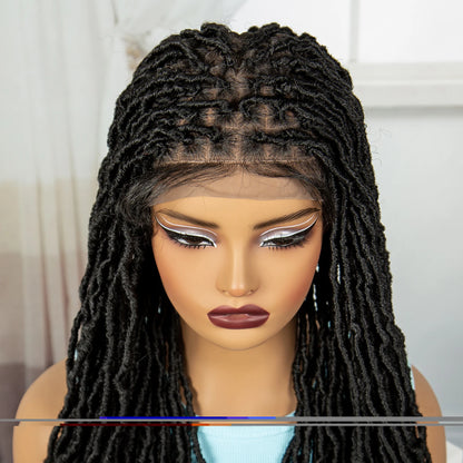 24Inch Full Lace Locs Braided Wigs with Baby Hair Lace Frontal Synthetic Braids Wigs for Black Women Natural HD Lace Braids Wigs