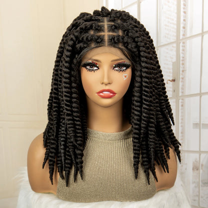 16 Inches Short Synthetic Full Lace Twist Braided Wigs Natural Knotless Box Braiding Wig for Black Women