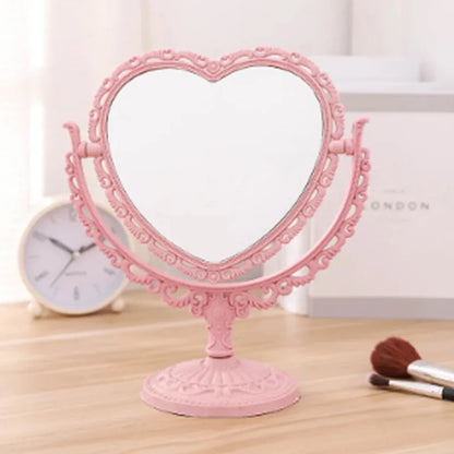 Desktop Makeup Mirror Heart Shape Makeup Vanity Portable Double-side Vanity Mirror Hand Mirror Cosmetic Compact Mirror for Women