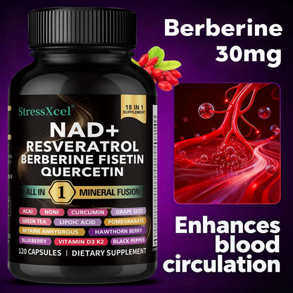 NAD+ Supplement with Resveratrol  & Quercetin - Boost NAD+ Levels, Energy & Anti-Aging Support - Vegan, 120 Softgels