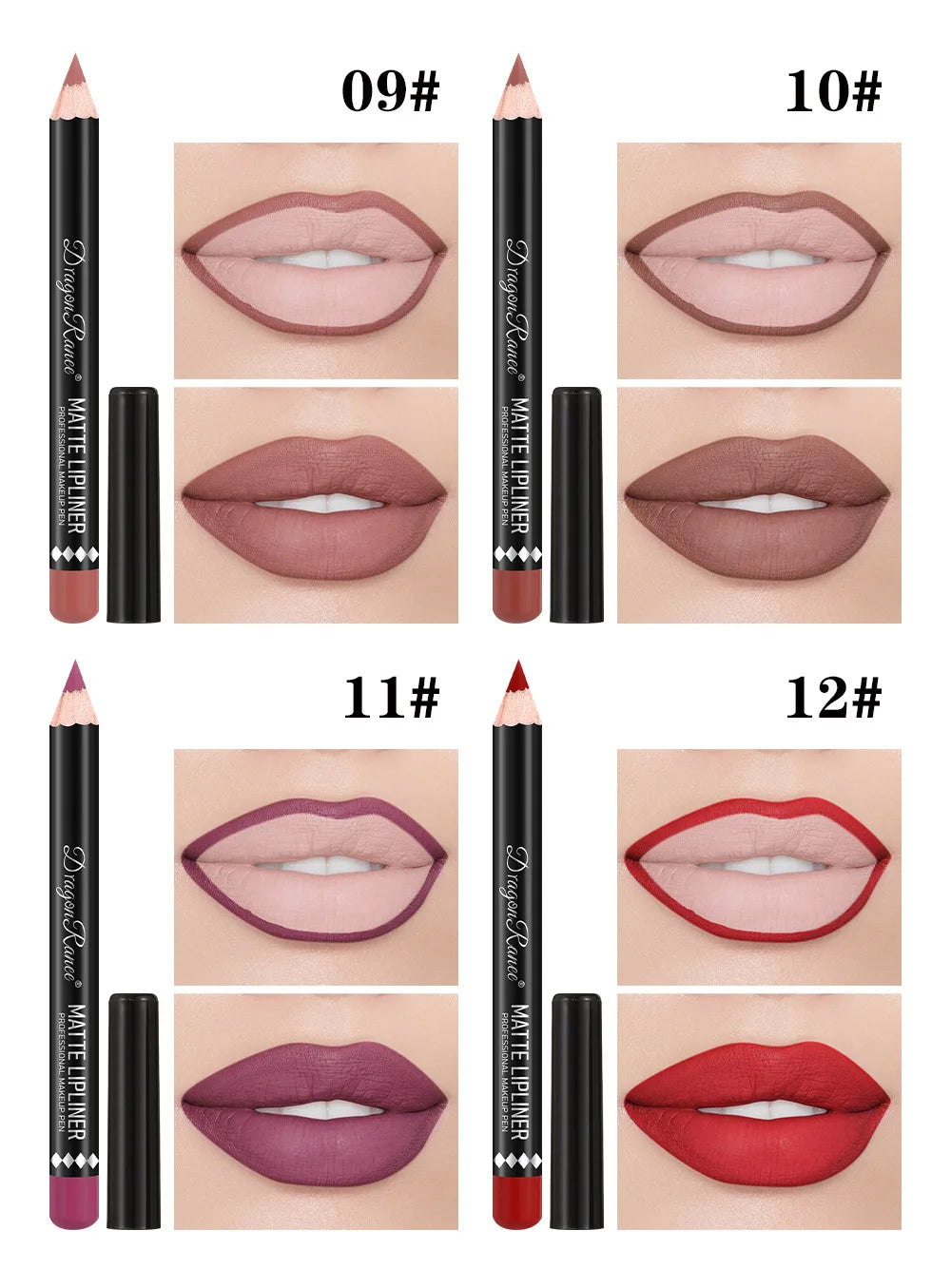 Long Lasting Matte Lip Liner 12 Colors Set Waterproof High Pigment Nude Wooden Pencil Lip Makeup Kit for Daily Use