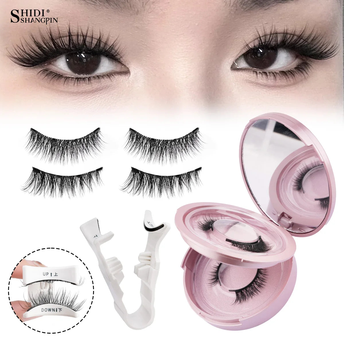 1/2 Pairs Reusable Magnetic Eyelashes Handmade Natural False Eyelash with Magnetic Tweezers Makeup Tool Fluffy Faux Mink Lashes