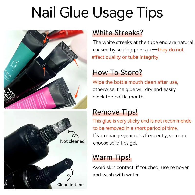 UR SUGAR 10g Nail Glue with Remover Set for Press On Nails Tips No Need Lamp Cured Long Lasting Quick Dry Soak Off Adhesion Gel