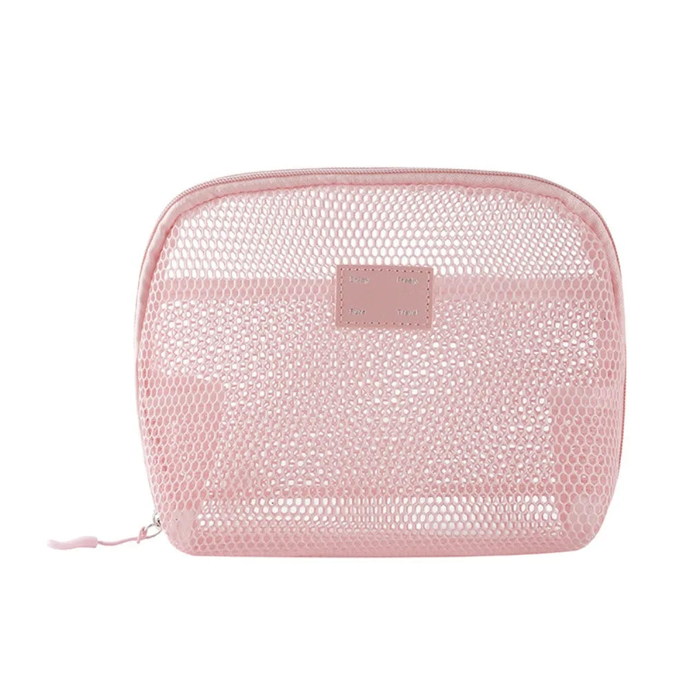 Casual Nylon Cosmetic Bag With Zipper Hand-held Mesh Makeup Bags Multipurpose Mesh Storage Pouch Women