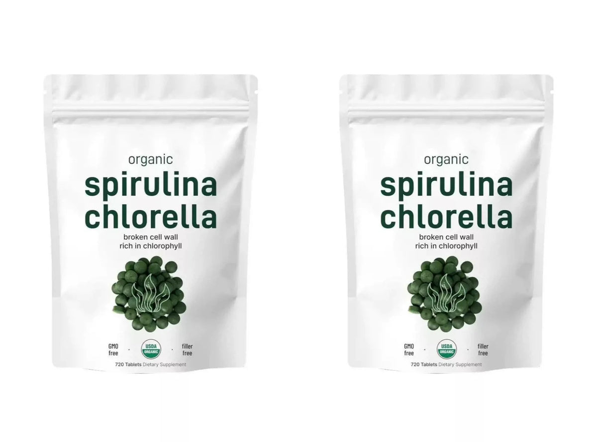 Organic Spirulina & Chlorella 720 Tablets – Broken Cell Wall, Chlorophyll Rich, Supports Daily Energy, Immunity & Vitality