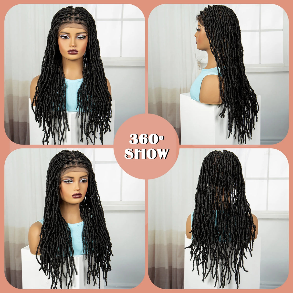 24Inch Full Lace Locs Braided Wigs with Baby Hair Lace Frontal Synthetic Braids Wigs for Black Women Natural HD Lace Braids Wigs