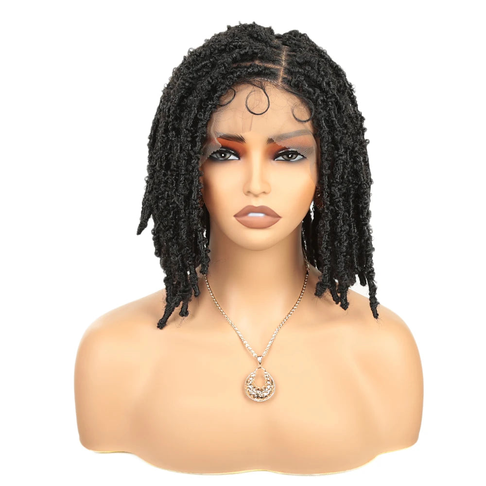12 Inch Short Synthetic Boho Braided Wigs With Baby Hair Curly Lace Front Wigs for Black Women Box Braiding Wig Natural Looking