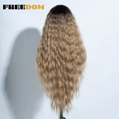 FREEDOM Synthetic Lace Front Wigs For Women Easy Wear Long Curly Wavy Ombre Blonde Ginger Lace Wigs Heat Resistant Cosplay Wigs