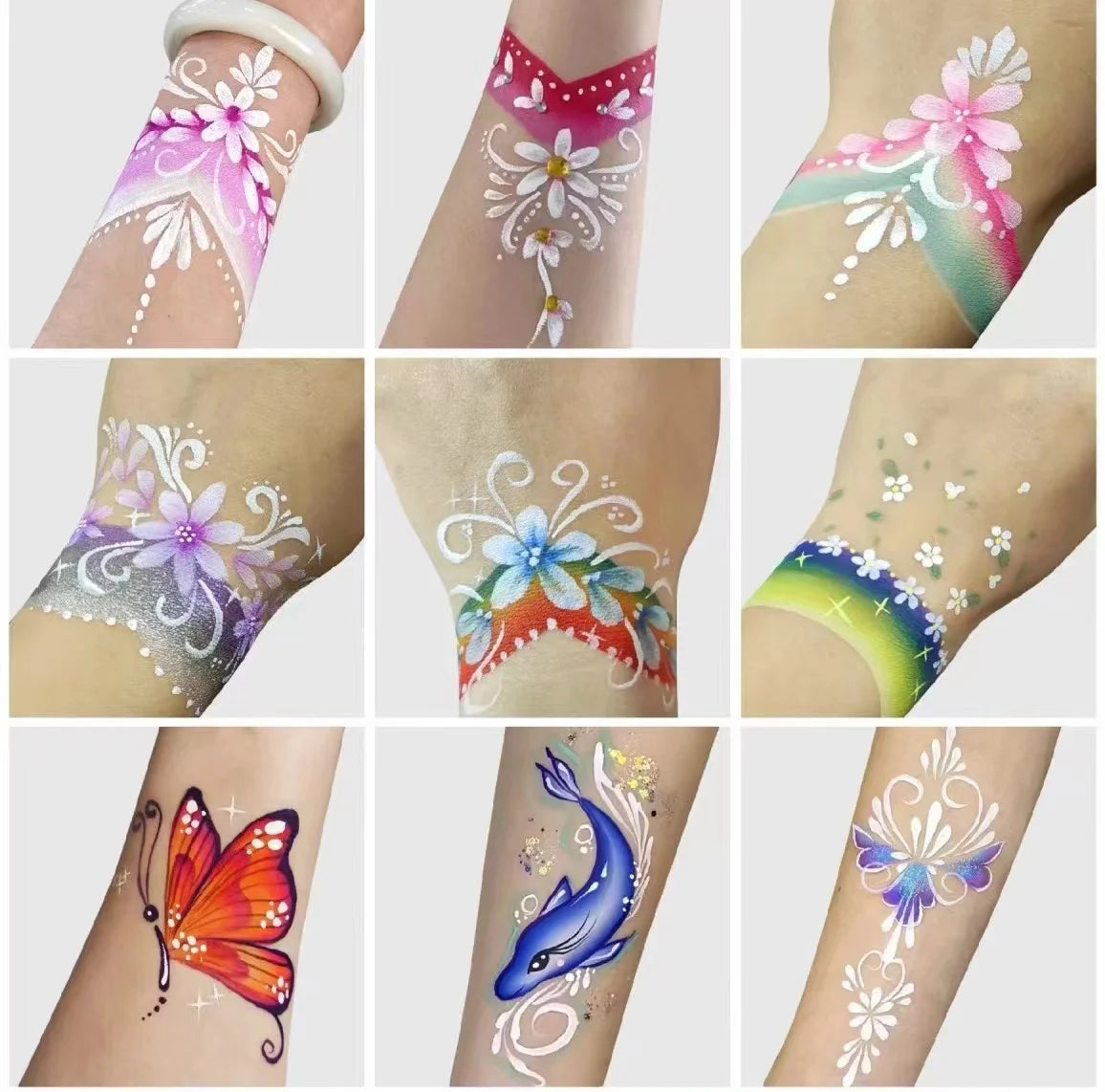 Professional Body Art 12 Colors Pastel Neon UV Color Rainbow Split Cake Face Paint Palette for Halloween Christmas