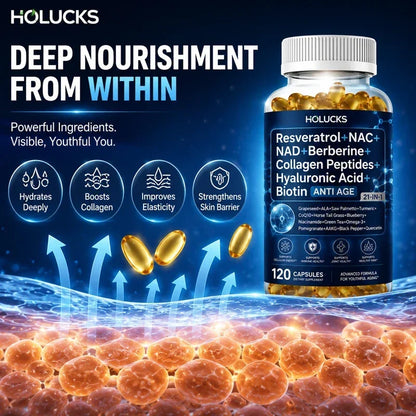 HOLUCKS Women's Multivitamin Capsules, with Iron & Collagen Peptides, Support Immunity, Bone Health & Cellular Vitality