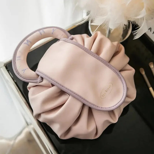 Large Capacity Portable Drawstring Cosmetic Bag for Women, Travel Daily Use Toiletry Storage Pouch Makeup Organizer