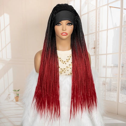 Full Machine Made Braided Wigs with Headband 30 Inches Colored Synthetic Braiding Wigs with Hair Band for Black Women