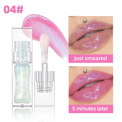 QIBEST 1pc Temperature Color Change Lip Oil Lipgloss Moisturizing Lasting Pink Clear Lip Glaze Pearlescent Lipgloss Makeup New