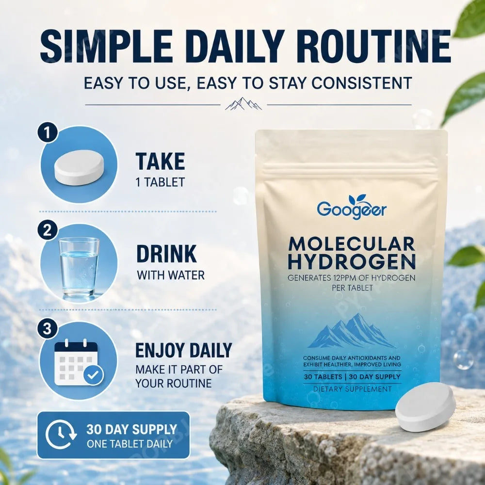 Molecular Hydrogen Tablets 12PPM with 23mg Magnesium for Antioxidant & Brain Energy Support, Daily Cellular Health, 30 Tablets