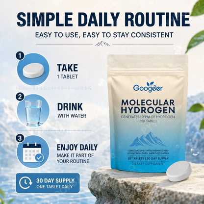 Molecular Hydrogen Tablets 12PPM with 23mg Magnesium for Antioxidant & Brain Energy Support, Daily Cellular Health, 30 Tablets