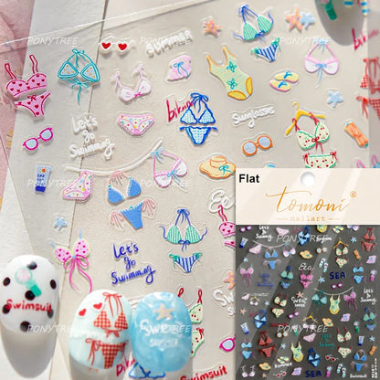 Gold Stamped Shell Conch Scallop Starfish Pearl 5D Embossed Self Adhesive Nail Art Stickers Delicate Ocean Style Manicure Decals