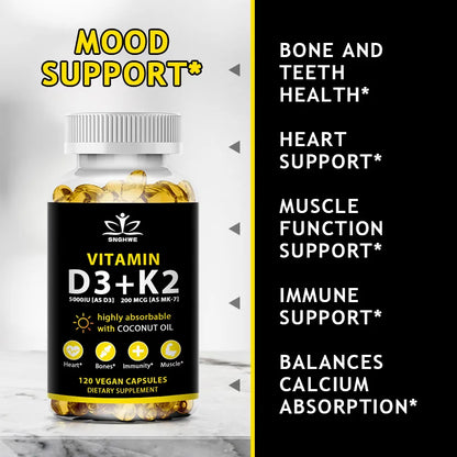 Vegan Vitamin D3+K2 Capsule Regulate Calcium Metabolism Support Teeth Bone Heart Health Joint Health