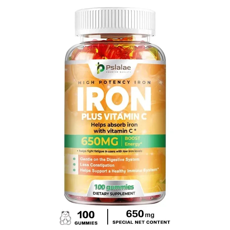 Iron Gummies 650 Mg - Supports Red Blood Cell Production, Promotes Absorption, Relieves Fatigue, Improves Energy, Gluten-free