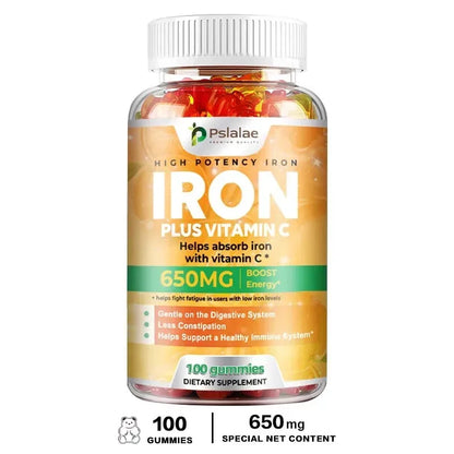 Iron Gummies 650 Mg - Supports Red Blood Cell Production, Promotes Absorption, Relieves Fatigue, Improves Energy, Gluten-free