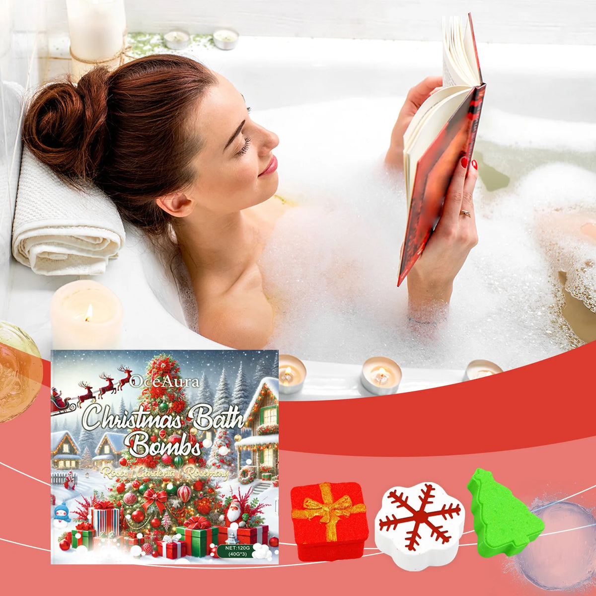 OceAura Christmas Bath Ball Gifts Deep Moisturize Bathroon Supplies Relax Mood Lasting Fragrance Body Exfoliating Spa Bath Bombs