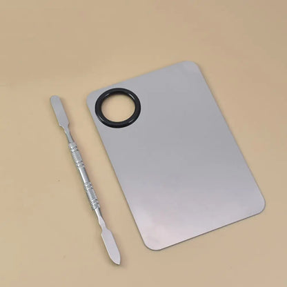 With Spatula Rod Makeup Color Palette Portable Stainless Steel Nail Art Polish Mixing Plate Durable