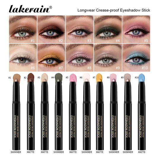 Eyeshadow Stick 10Colors Shimmer And Matte Brown Metallic Cream Eyeshadow Pencil Crayon with Smudge-proof & Waterproof Makeup